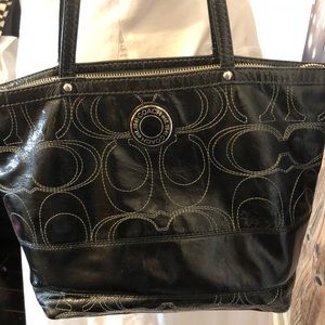 Coach Black Signature Stitched Patent Leather